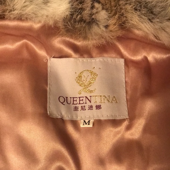 100% Real Fur Rabbit Vest Size S/M White Brown Silk Polyester Inside. Hip length - Picture 15 of 15